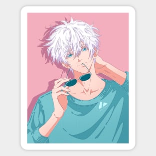 The handsome anime boy with white hair Sticker